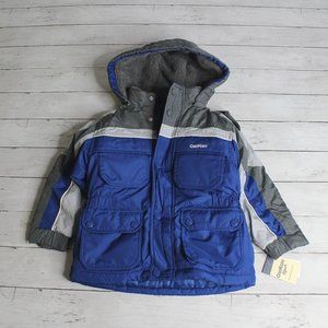 Oshkosh Boy's Hooded Winter Coat Youth Size S 4 Blue Gray Fleece Lined